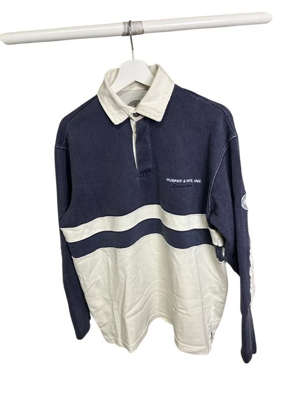 Navy And White Long Sleeve Rugby Shirt #B3